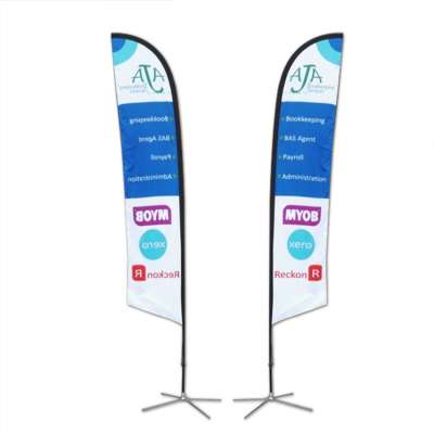 Shenzhen Factory custom logo double sided printing outdoor advertising 110g knittedpolyester  beach  banners Feather flag